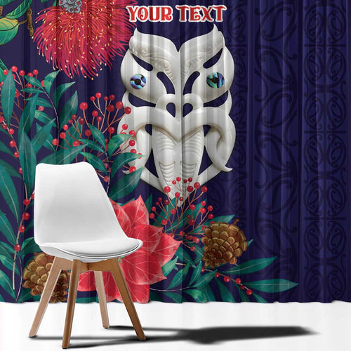 Maori Wheku Meri Kirihimete Personalised Window Curtain All Blue Indigenous Maori Motif - Aussie Hoodie