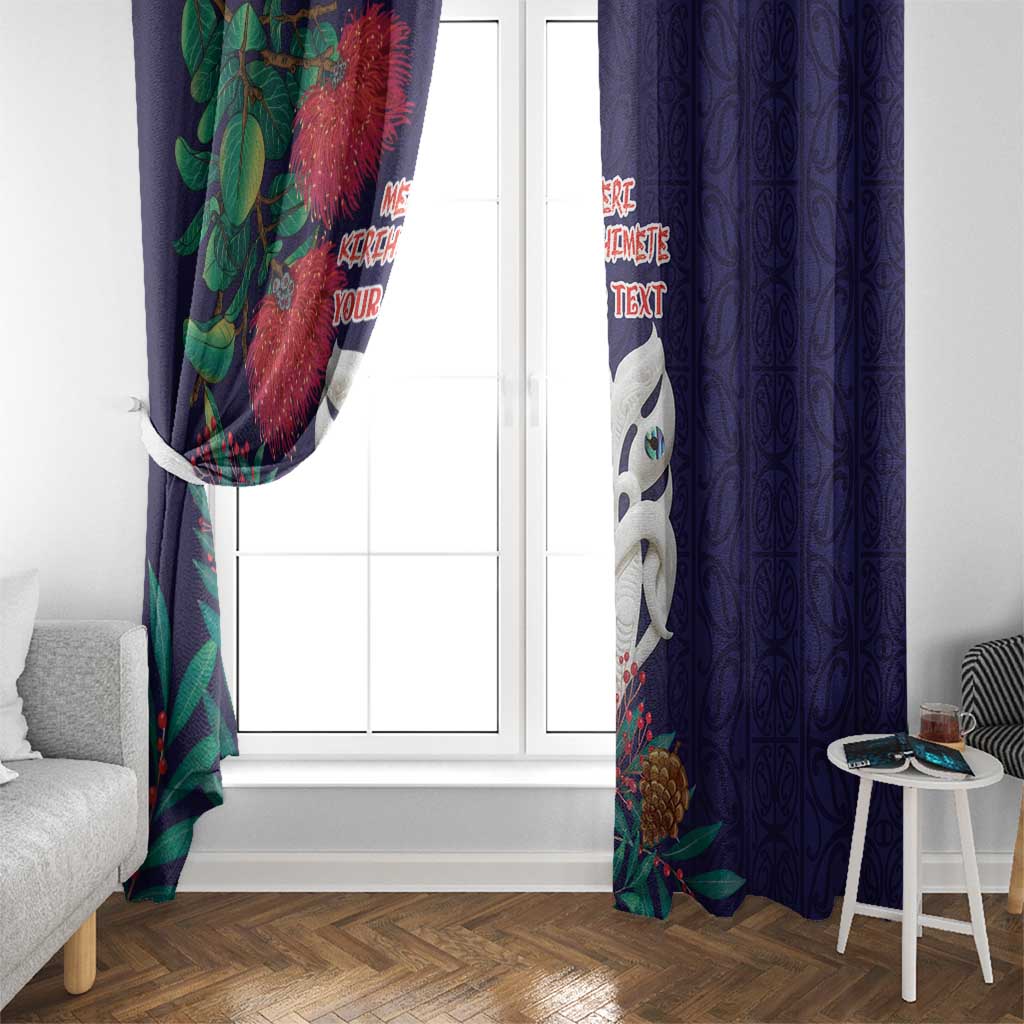 Maori Wheku Meri Kirihimete Personalised Window Curtain All Blue Indigenous Maori Motif - Aussie Hoodie