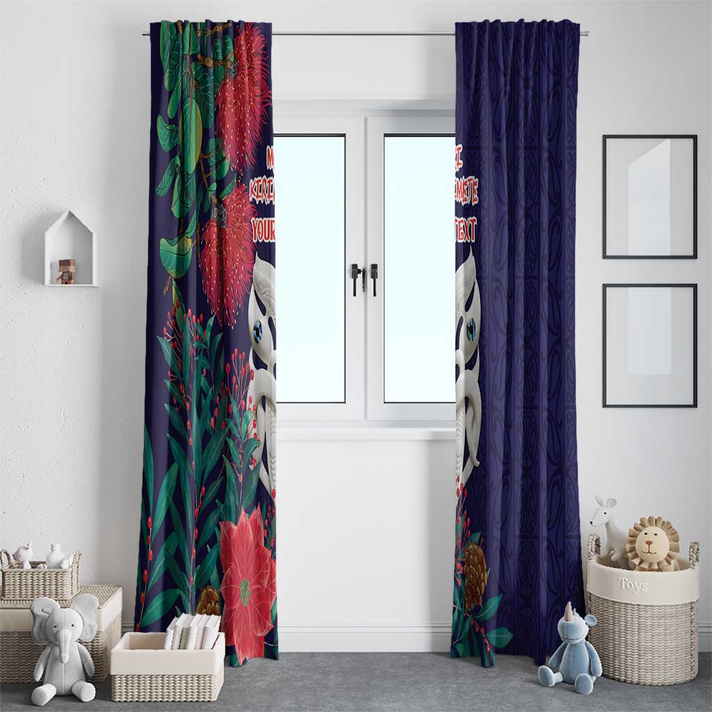 Maori Wheku Meri Kirihimete Personalised Window Curtain All Blue Indigenous Maori Motif - Aussie Hoodie