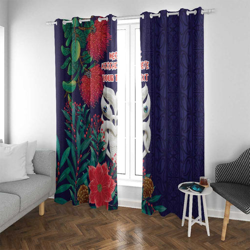 Maori Wheku Meri Kirihimete Personalised Window Curtain All Blue Indigenous Maori Motif - Aussie Hoodie