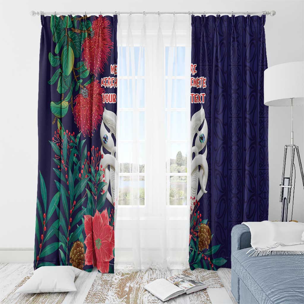 Maori Wheku Meri Kirihimete Personalised Window Curtain All Blue Indigenous Maori Motif - Aussie Hoodie