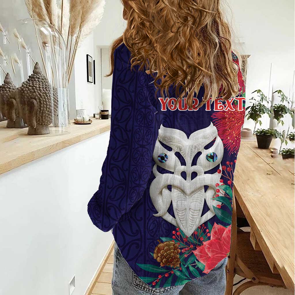 Maori Wheku Meri Kirihimete Personalised Women Casual Shirt All Blue Indigenous Maori Motif - Aussie Hoodie
