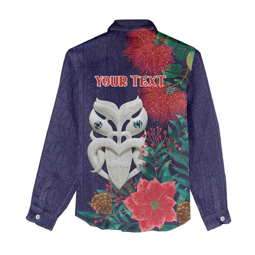 Maori Wheku Meri Kirihimete Personalised Women Casual Shirt All Blue Indigenous Maori Motif - Aussie Hoodie