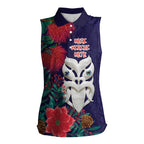 Maori Wheku Meri Kirihimete Personalised Women Sleeveless Polo Shirt All Blue Indigenous Maori Motif - Aussie Hoodie
