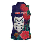 Maori Wheku Meri Kirihimete Personalised Women Sleeveless Polo Shirt All Blue Indigenous Maori Motif - Aussie Hoodie