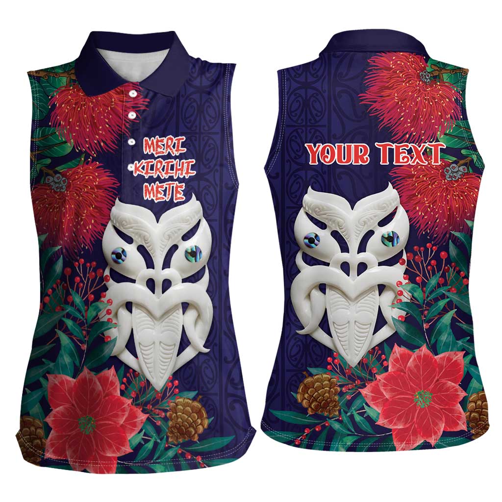 Maori Wheku Meri Kirihimete Personalised Women Sleeveless Polo Shirt All Blue Indigenous Maori Motif - Aussie Hoodie