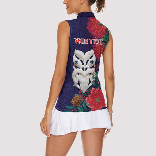 Maori Wheku Meri Kirihimete Personalised Women Sleeveless Polo Shirt All Blue Indigenous Maori Motif - Aussie Hoodie