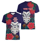 Maori Wheku Meri Kirihimete Personalised Women V-Neck T-Shirt All Blue Indigenous Maori Motif - Aussie Hoodie