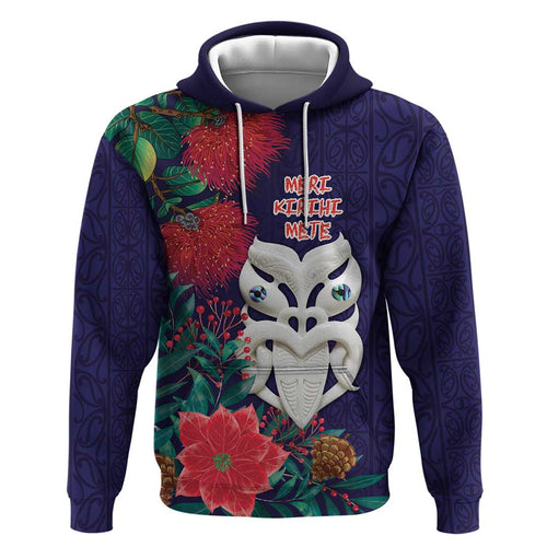 Maori Wheku Meri Kirihimete Personalised Zip Hoodie All Blue Indigenous Maori Motif - Aussie Hoodie