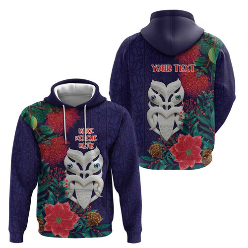 Maori Wheku Meri Kirihimete Personalised Zip Hoodie All Blue Indigenous Maori Motif - Aussie Hoodie