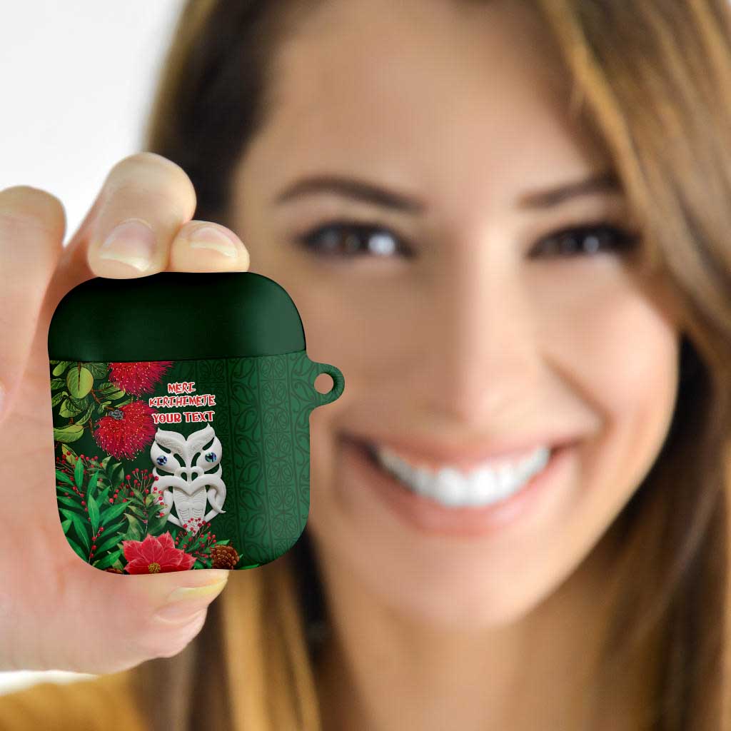 Maori Wheku Meri Kirihimete Personalised AirPods Case All Green Indigenous Maori Motif - Aussie Hoodie