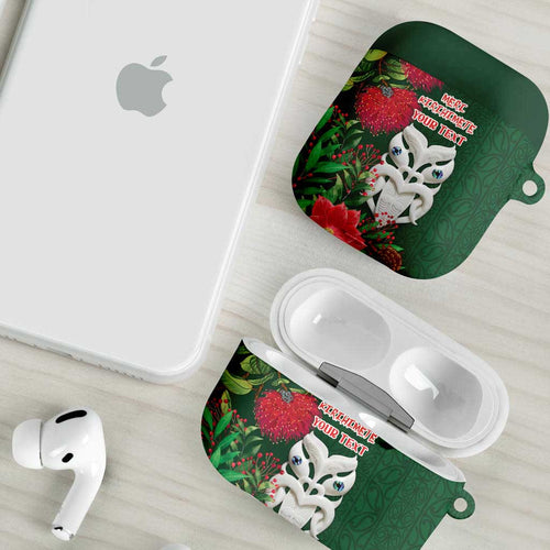 Maori Wheku Meri Kirihimete Personalised AirPods Case All Green Indigenous Maori Motif - Aussie Hoodie