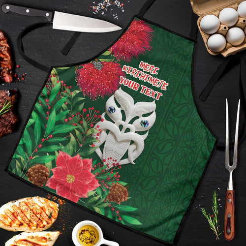 Maori Wheku Meri Kirihimete Personalised Apron All Green Indigenous Maori Motif - Aussie Hoodie