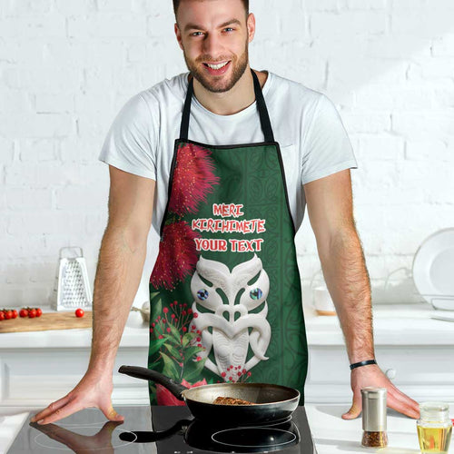 Maori Wheku Meri Kirihimete Personalised Apron All Green Indigenous Maori Motif - Aussie Hoodie