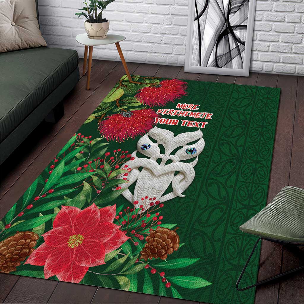 Maori Wheku Meri Kirihimete Personalised Area Rug All Green Indigenous Maori Motif - Aussie Hoodie