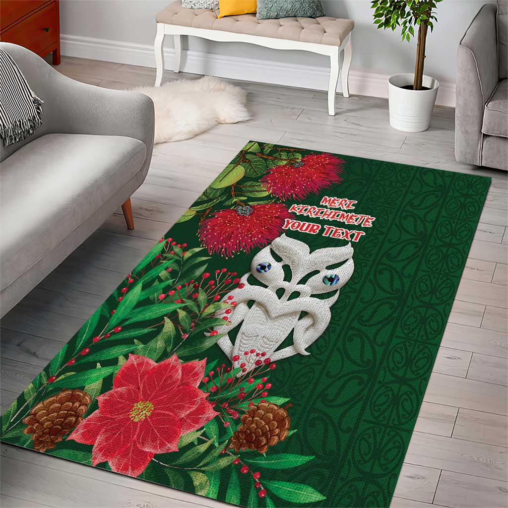 Maori Wheku Meri Kirihimete Personalised Area Rug All Green Indigenous Maori Motif - Aussie Hoodie