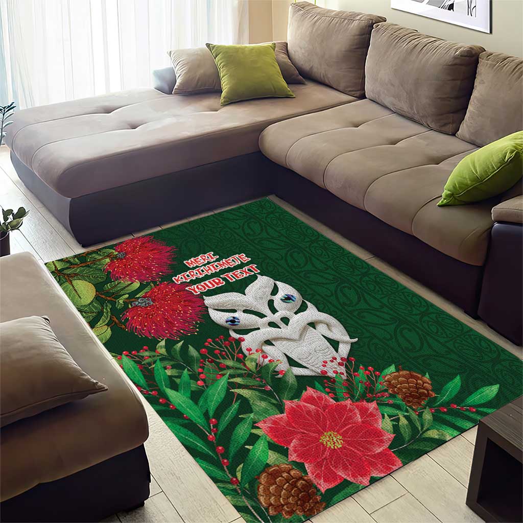 Maori Wheku Meri Kirihimete Personalised Area Rug All Green Indigenous Maori Motif - Aussie Hoodie