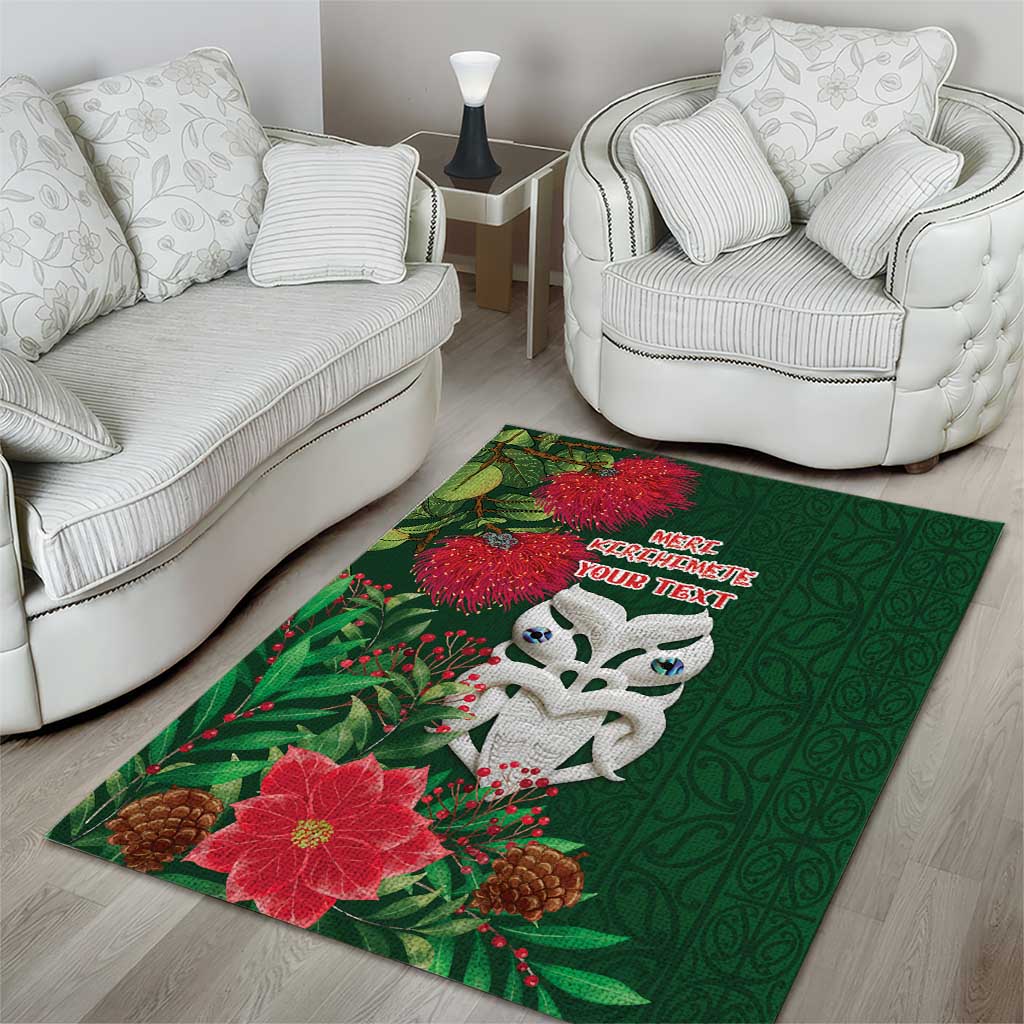 Maori Wheku Meri Kirihimete Personalised Area Rug All Green Indigenous Maori Motif - Aussie Hoodie