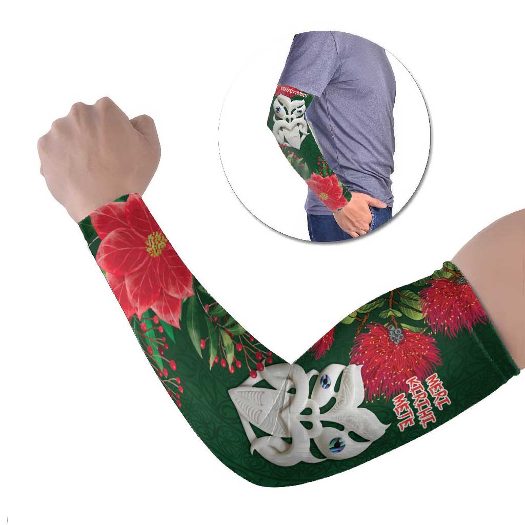 Maori Wheku Meri Kirihimete Personalised Arm Sleeves All Green Indigenous Maori Motif - Aussie Hoodie