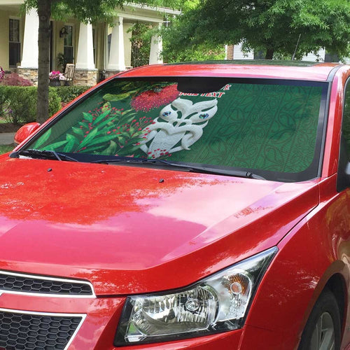 Maori Wheku Meri Kirihimete Personalised Auto Sun Shade All Green Indigenous Maori Motif - Aussie Hoodie