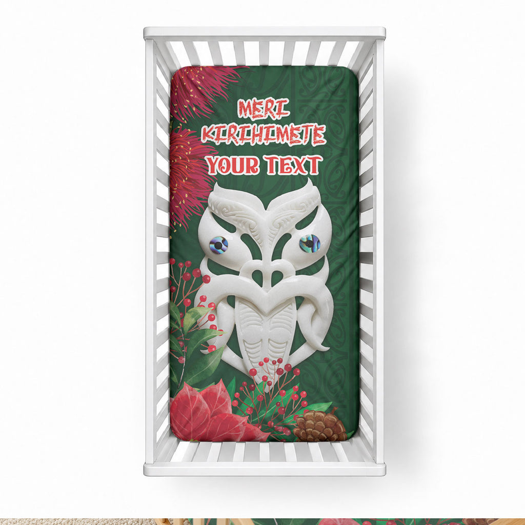 Maori Wheku Meri Kirihimete Personalised Baby Bed Cover All Green Indigenous Maori Motif