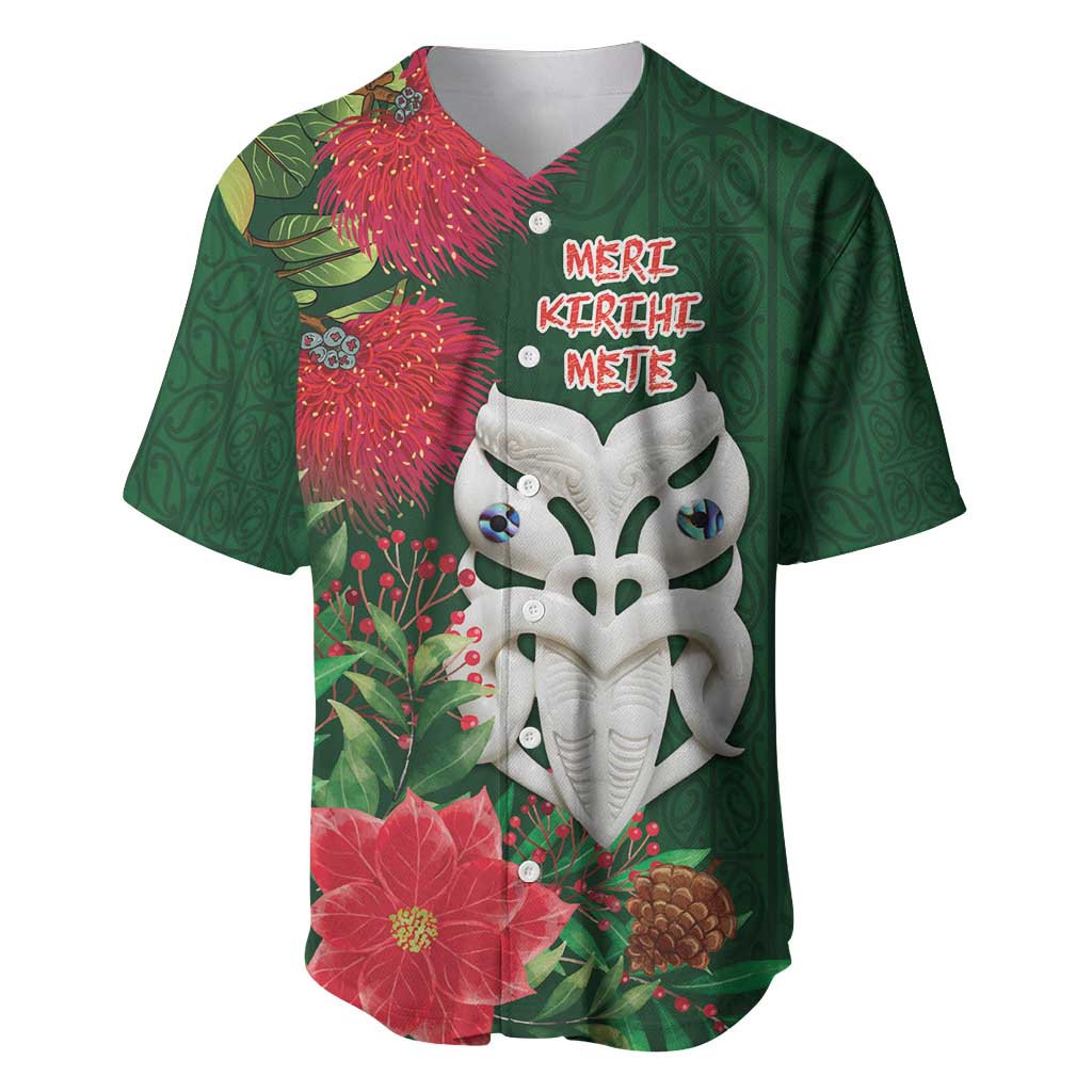 Maori Wheku Meri Kirihimete Personalised Baseball Jersey All Green Indigenous Maori Motif - Aussie Hoodie