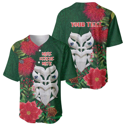 Maori Wheku Meri Kirihimete Personalised Baseball Jersey All Green Indigenous Maori Motif - Aussie Hoodie