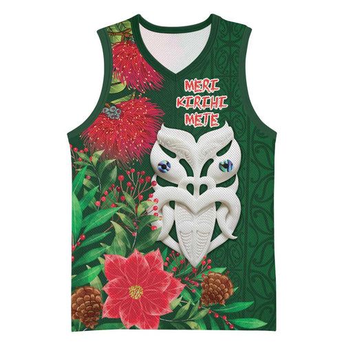 Maori Wheku Meri Kirihimete Personalised Basketball Jersey All Green Indigenous Maori Motif - Aussie Hoodie