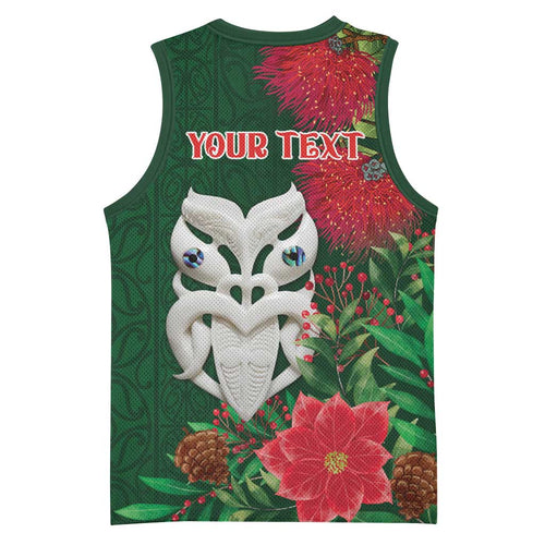 Maori Wheku Meri Kirihimete Personalised Basketball Jersey All Green Indigenous Maori Motif - Aussie Hoodie