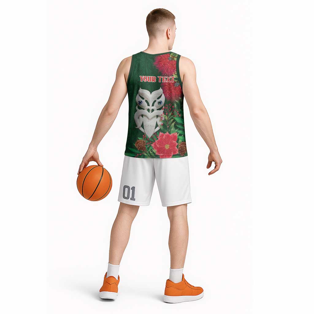 Maori Wheku Meri Kirihimete Personalised Basketball Jersey All Green Indigenous Maori Motif - Aussie Hoodie