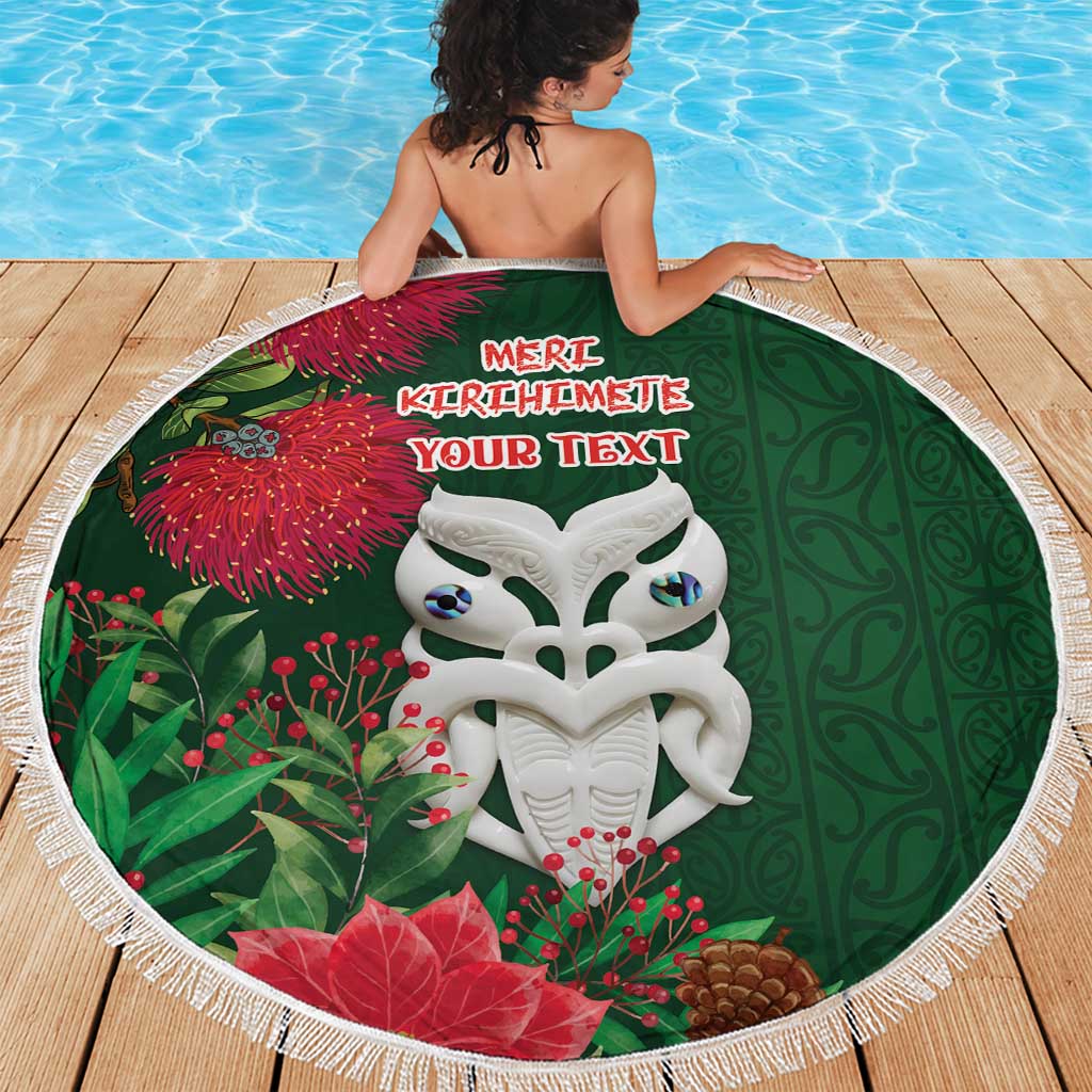 Maori Wheku Meri Kirihimete Personalised Beach Blanket All Green Indigenous Maori Motif - Aussie Hoodie