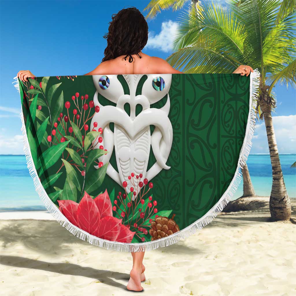 Maori Wheku Meri Kirihimete Personalised Beach Blanket All Green Indigenous Maori Motif - Aussie Hoodie