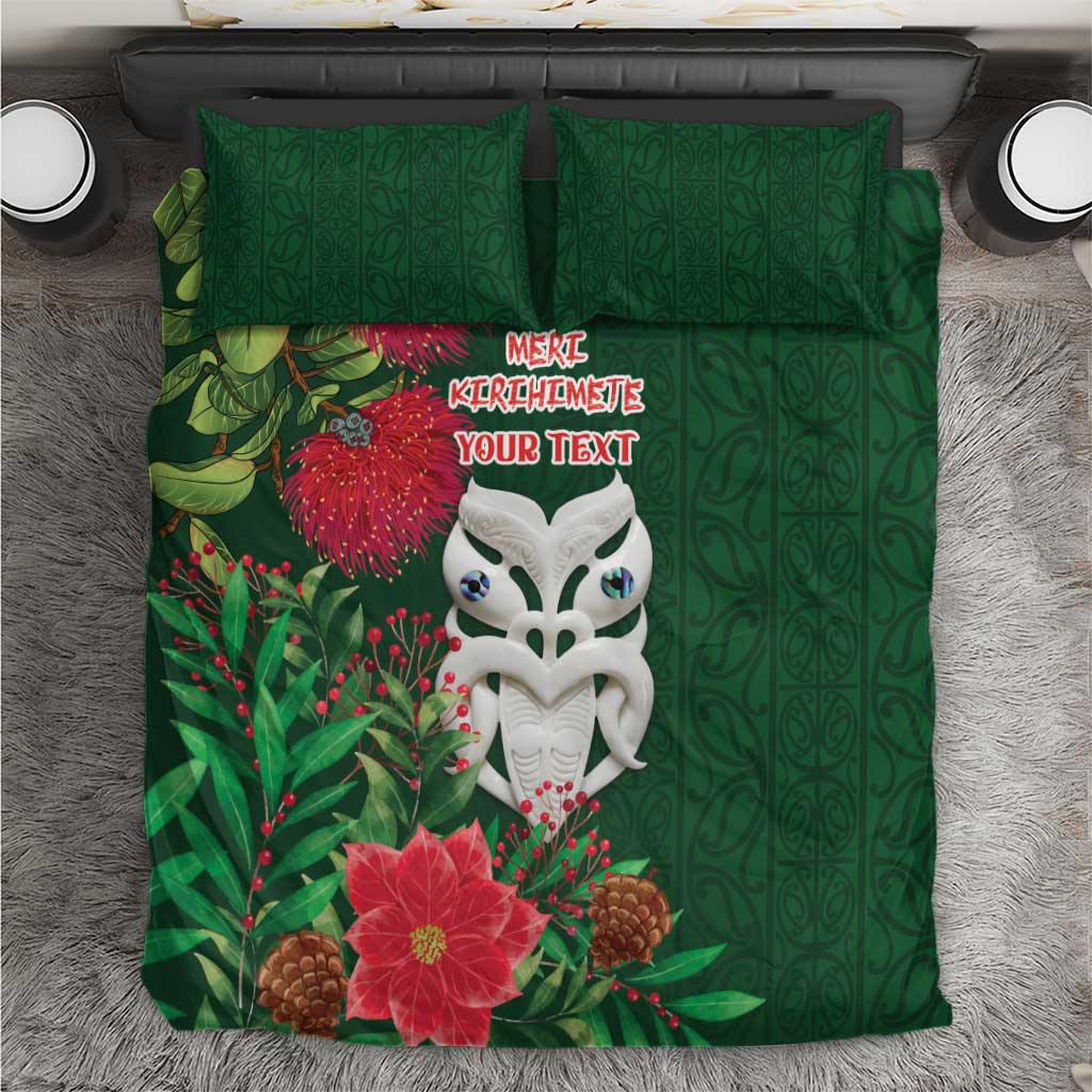 Maori Wheku Meri Kirihimete Personalised Bedding Set All Green Indigenous Maori Motif - Aussie Hoodie