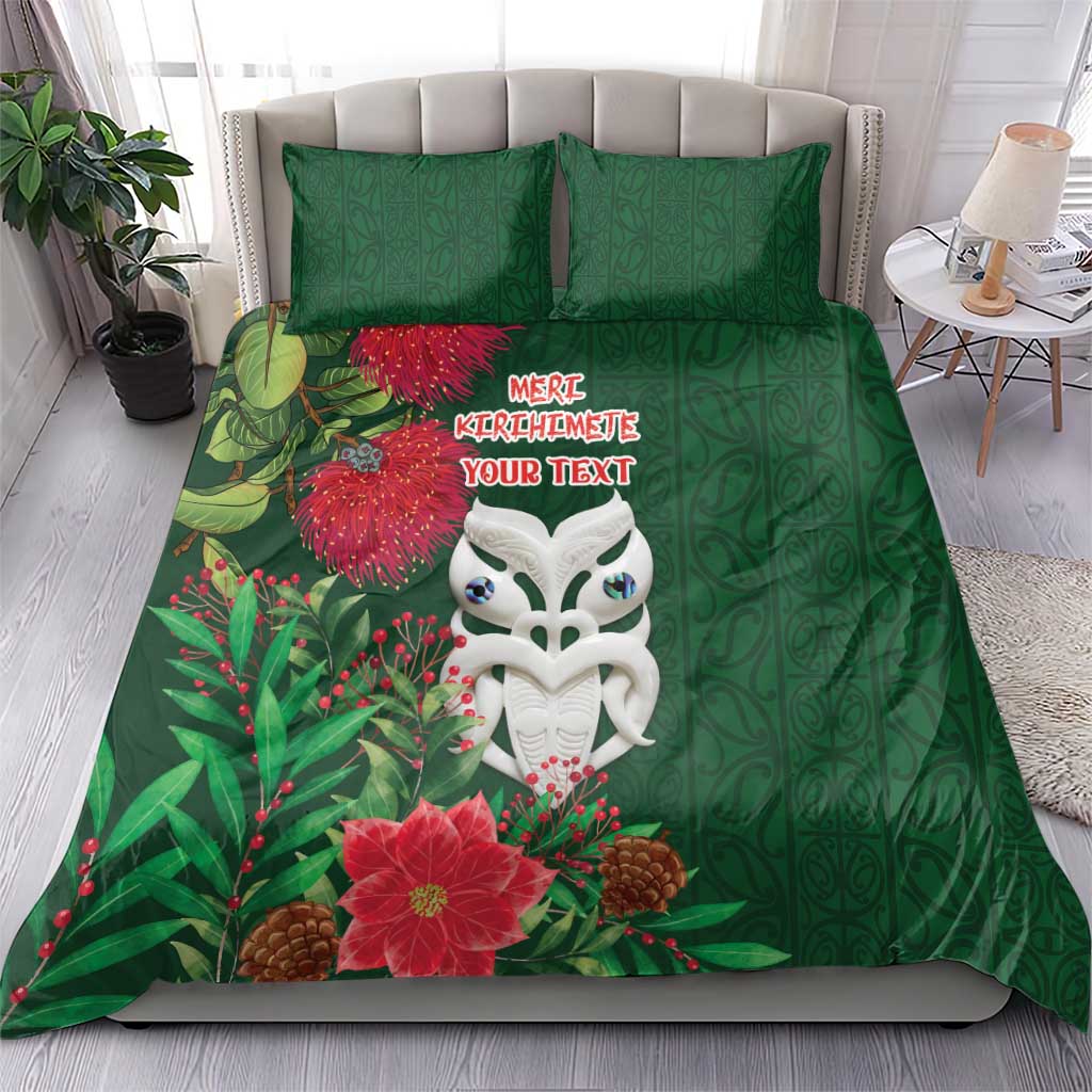 Maori Wheku Meri Kirihimete Personalised Bedding Set All Green Indigenous Maori Motif - Aussie Hoodie