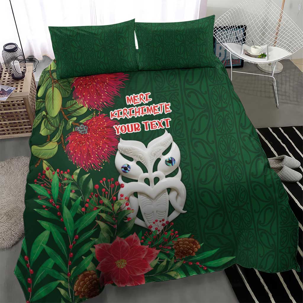 Maori Wheku Meri Kirihimete Personalised Bedding Set All Green Indigenous Maori Motif - Aussie Hoodie