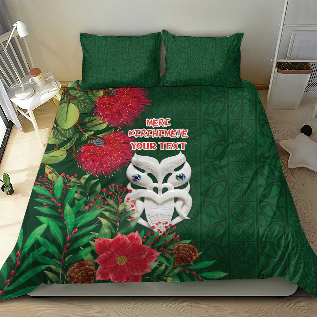 Maori Wheku Meri Kirihimete Personalised Bedding Set All Green Indigenous Maori Motif - Aussie Hoodie