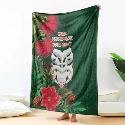 Maori Wheku Meri Kirihimete Personalised Blanket All Green Indigenous Maori Motif - Aussie Hoodie