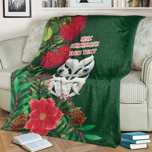 Maori Wheku Meri Kirihimete Personalised Blanket All Green Indigenous Maori Motif - Aussie Hoodie