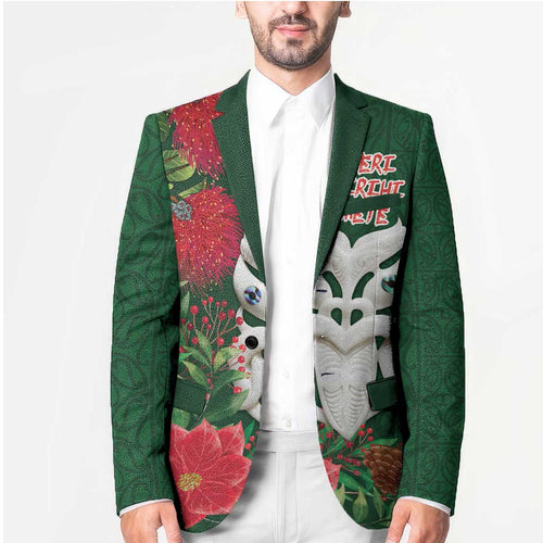 Maori Wheku Meri Kirihimete Personalised Blazer All Green Indigenous Maori Motif - Aussie Hoodie