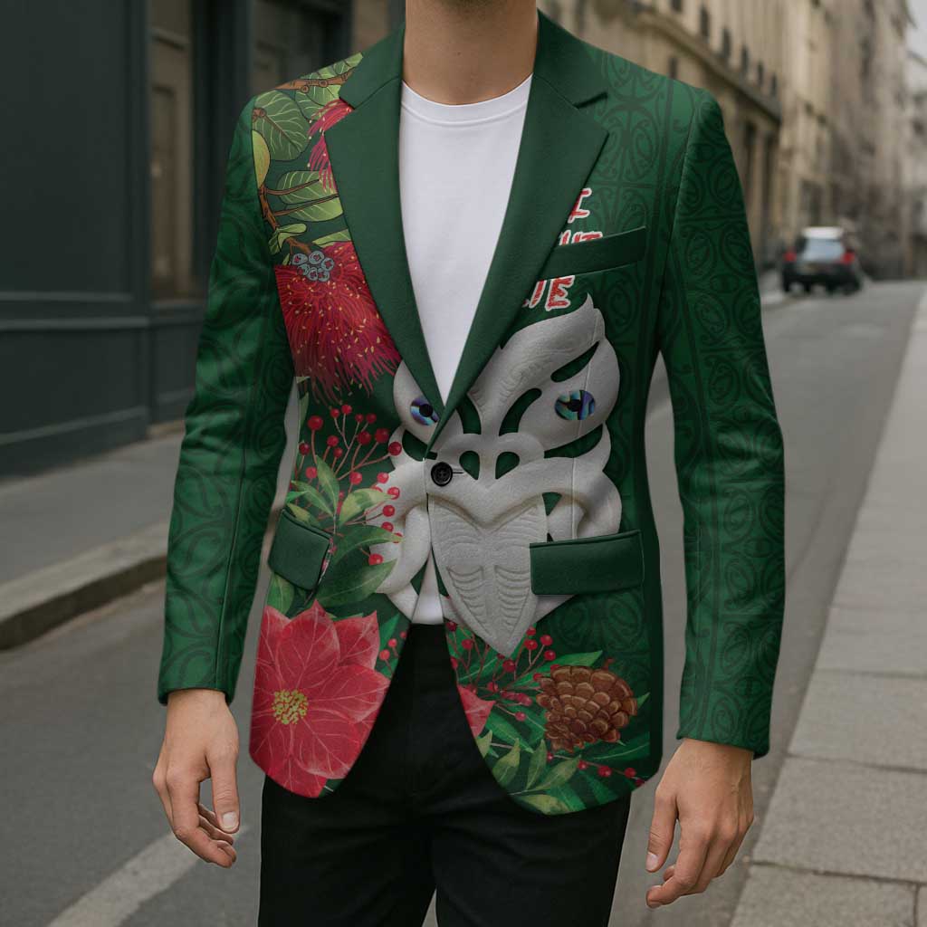 Maori Wheku Meri Kirihimete Personalised Blazer All Green Indigenous Maori Motif - Aussie Hoodie