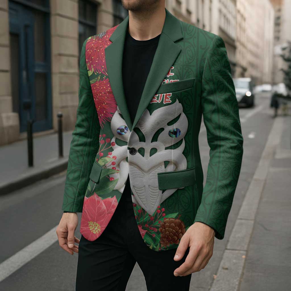 Maori Wheku Meri Kirihimete Personalised Blazer All Green Indigenous Maori Motif - Aussie Hoodie