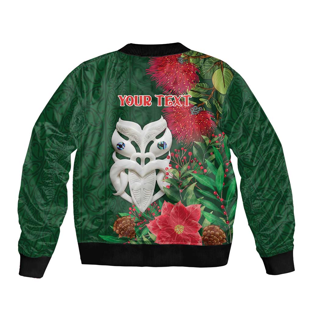 Maori Wheku Meri Kirihimete Personalised Bomber Jacket All Green Indigenous Maori Motif - Aussie Hoodie