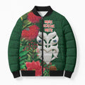 Maori Wheku Meri Kirihimete Personalised Bomber Puffer Jacket All Green Indigenous Maori Motif - Aussie Hoodie