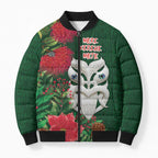 Maori Wheku Meri Kirihimete Personalised Bomber Puffer Jacket All Green Indigenous Maori Motif - Aussie Hoodie