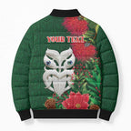 Maori Wheku Meri Kirihimete Personalised Bomber Puffer Jacket All Green Indigenous Maori Motif - Aussie Hoodie