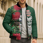 Maori Wheku Meri Kirihimete Personalised Bomber Puffer Jacket All Green Indigenous Maori Motif - Aussie Hoodie