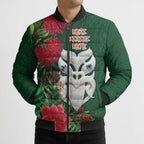 Maori Wheku Meri Kirihimete Personalised Bomber Puffer Jacket All Green Indigenous Maori Motif - Aussie Hoodie