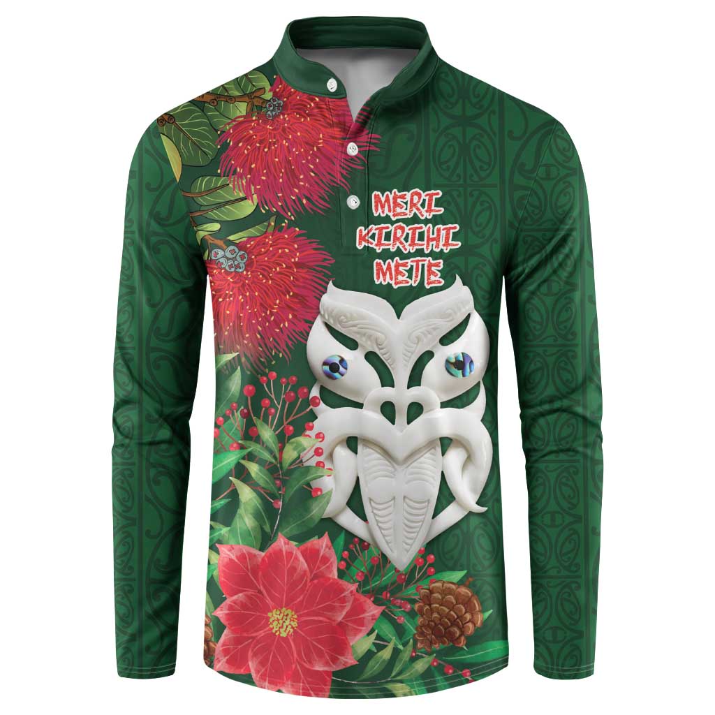 Maori Wheku Meri Kirihimete Personalised Button Sweatshirt All Green Indigenous Maori Motif - Aussie Hoodie