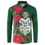 Maori Wheku Meri Kirihimete Personalised Button Sweatshirt All Green Indigenous Maori Motif - Aussie Hoodie