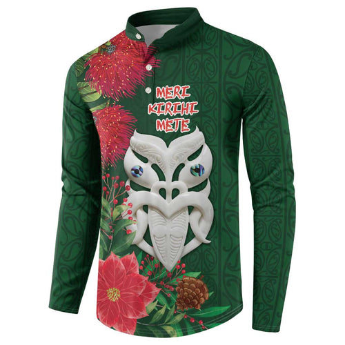 Maori Wheku Meri Kirihimete Personalised Button Sweatshirt All Green Indigenous Maori Motif - Aussie Hoodie